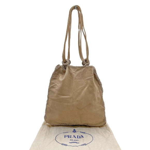 Prada Drawstring Leather Handbag Beige - Picture 1 of 10